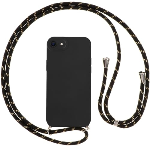 Vauki handyband Hülle für iPhone 8/iPhone SE 2020/iPhone 7/SE 2022 mit Band, HandyHülle mit Kordel, Weich Silikon TPU Stoßfest Bumper mit Kette zum Umhängen für iPhone 8, Lanyard-Schwarz