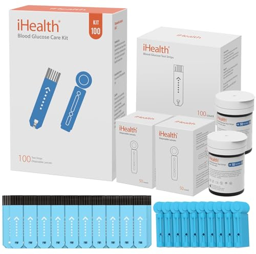 iHealth Blood Glucose Test Strips 100 Count, Lancets for Diabetes Management 100 Count, Compatible with iHealth Blood Glucose Monitor Only