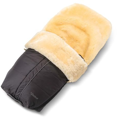 Fellhof ASPEN Lammfell Kinderwagen Fußsack | 50x98 cm | Merino-Lammfell | für ergonomische Buggys | wind- und wasserabweisend | schwarz