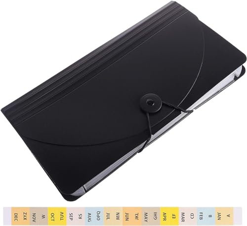 Dokumentenmappen, Plastikordner, Zip-Ordner, Akkordeon-Aktenordner, A5-Umschläge, erweiterbarer Aktenordner mit Klebeetiketten, Desktop-Organizer, Desktop-Organizer ( Color : Black , Size : 25.5x13.5c