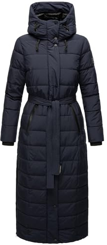 Navahoo Part XIV Vinterkappa för damer, varm lång quiltad kappa med huva och midjebälte, storlek XS–3XL