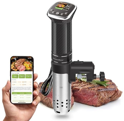 KitchenBoss WIFI Sous Vide Machine: Sous Vide Cooker Ultra Quiet Cooking Machine 1100W Stainless Steel IPX7 Waterproof Immersion Circulator LCD Preset Recipes Black
