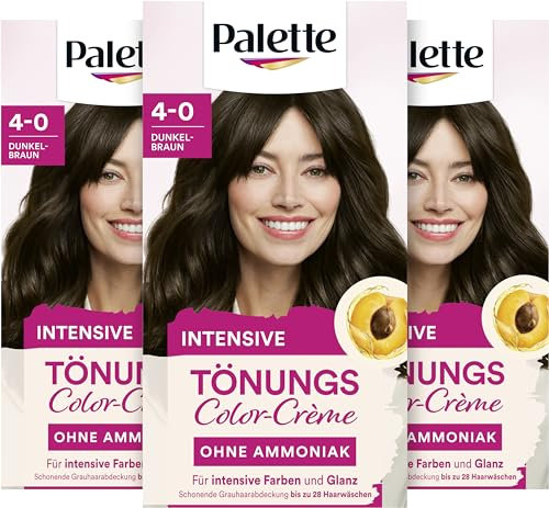 Palette Tönungscreme 4-0 Dunkelbraun (3 x 115ml), temporäre Coloration ohne Ammoniak für eine schonende Grauhaarabdeckung, Haarfarbe für schrittweises Auswaschen, hält bis zu 28 Haarwäschen