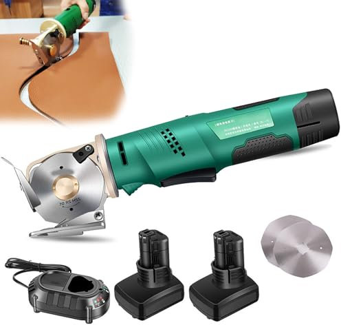 MFYDPP Forbici Elettriche per Tessuto, con Blocco di Sicurezza E 2 Teste di Taglio, Taglierina Rotante Elettrica, per Cucito Artigianale in Pelle di Cartone(Size:Cutting Height≤25mm)