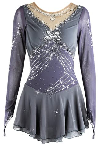 YDHTIZ Eiskunstlauf Wettkampf Kleid Für Mädchen Professionelle Eislaufbekleidung Für Damen Handgefertigte Performance Kleidung Für Rhythmische Gymnastik Rollschuhrock,Grau,7_10Years