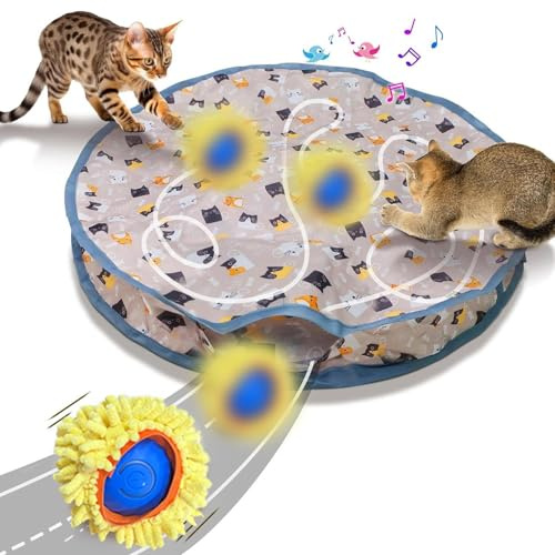 Eteslot Interaktives Katzenspielzeug Elektrisch, Pfotenjagd Katzenspielzeug, Spielmatte Katze, Katzenmatte Spielzeug Mit Wlooms Cat Ball Automatisches Katzenspielzeug Indoor