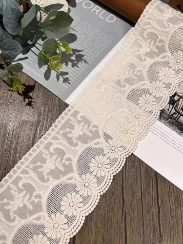 WANYIG Baumwolle Spitzenband Borten und Bänder zum Nähen 10CM Breite Stickerei Spitzenborte Dekoband Zierband Spitze Spitzenbordüre für DIY Basteln Dessous Vorhänge Hochzeit Röcke (Beige, 2 Yards)