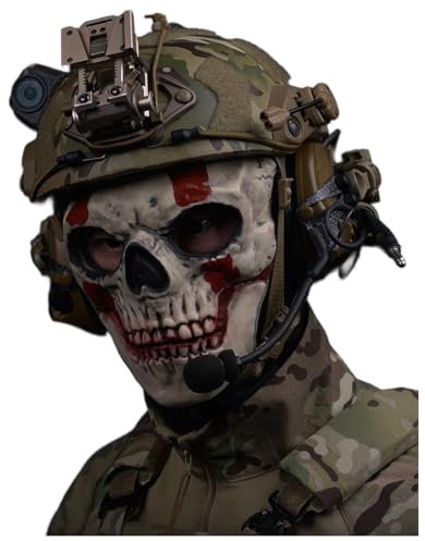 Fotrsta Taktischer Helm Set Mit Schädel-Stil Maske, Vollgesichts Tactical SF PJ Helm Mit Airsoft Paintball Headset NVG-Halterung Militär-Stil Spiel Protection Geräte