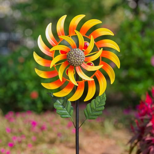 Viveta Windspiel für Hof und Garten, Sonnenblumen-Metall-Windspiel, 144 x 33 cm, Windskulptur für Hof, Terrasse, Rasen, Garten