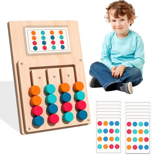 Giochi Montessori 3 Anni,Montessori Giocattolo Di Legno,Viene Fornito Con 12 Carte, 24 Tipi Di Gioco,Migliorare Capacità Motorie E Pensiero Logico,Giocattoli Per Bambini,Regalo Bimbo 3 Anni Maschio