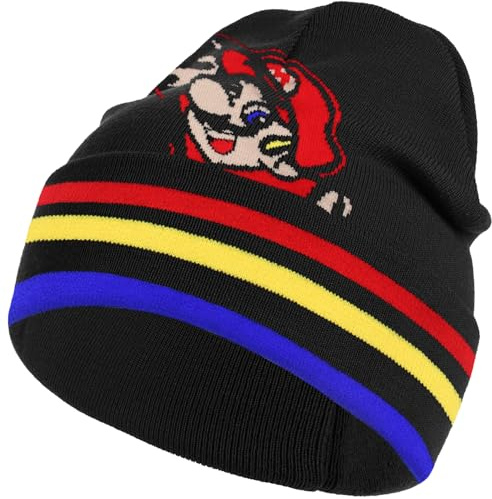 MAJEQZGY Mario Beanie Strohmütze Strickmütze Mario Winter Beanie Mützen Weiche Skimütze Wollmütze Geschenk für Kinder im Alter von 3–6 Jahren (DE/NL/SE/PL, Alphanumerisch, M, Rote Menschen)