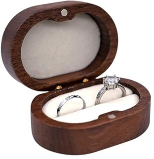 WisePoint Caja Anillo, Porta Alianzas Boda de Madera de Una Sola Ranura,Oval Joyero Viaje para Anillos, Organizador Anillos para Bodas, Compromisos, Propuestas de Matrimonio (blanco)