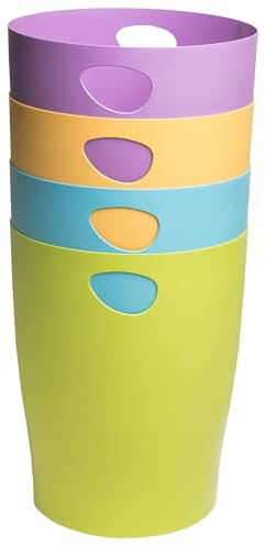 Exacompta - Réf. 453909D - Carton de 8 Corbeilles à Papier avec Poignées ECOBIN Pop N'Co - Grande Capacité 15 Litres - Dimensions 26,3 x 26,3 x 33,5 cm - pour Bureau ou Maison - Assorties Vives