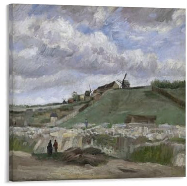Montmartre Steinbruch und Windmühlen, Vincent Van_Gogh, Poster, Wandkunst, Poster, Heimdekoration, Bild, Leinwand, Gemälde, Poster, 70 x 70 cm