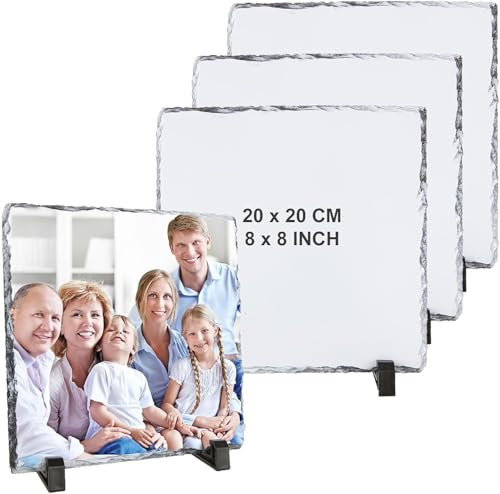 Abaigeal 4 Pack Personalised Slate Photo Frame, 20 x 20cm Square Rock Stone Photo Frame, Custom Rock Slate Picture Personalised Gift for Birthday Anniversary Christmas Wedding Mothers Day