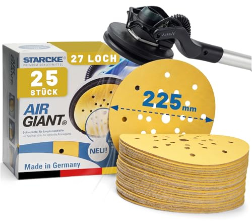STARCKE® Schleifscheiben 225mm Klett AIR-GIANT - MADE IN GERMANY - [25x] - für 27-Loch Langhalsschleifer, Trockenbauschleifer - Trockenbau, Malerarbeiten, Farbe, Lack, Spachtel (P150, 25x)