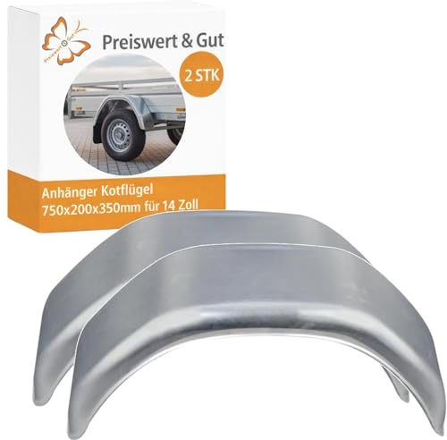 2 STK Kotflügel Anhänger 14 Zoll Stahlblech 1 mm 750 x 200 mm verzinkt | Robuster Radkasten Typ 2075, UV-beständig, mit vollständigem Maß 750 x 200 x 350 mm und Sendzimir Verzinkung