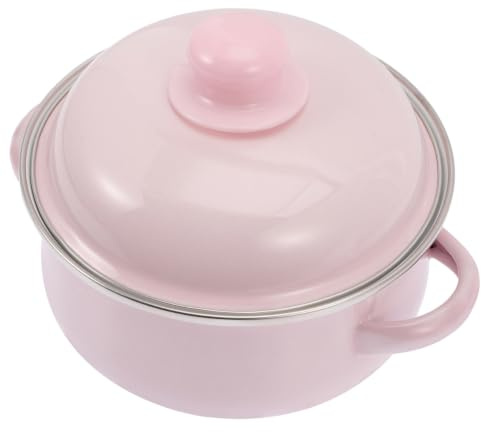 Garneck 1,1 L Emaille-Topf mit Deckel, 16 cm Kleiner Kochtopf mit Zwei | Griffen, Rosa Emailletopf im Retro-Stil für Suppe, Nudeln und Soßen