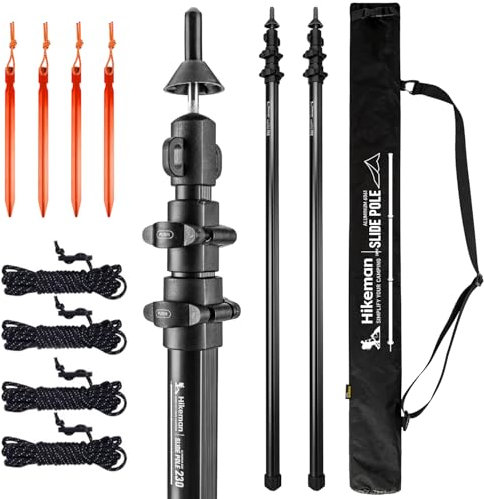 HIKEMAN Aluminium Tent Pole - 2.3M Black, 2PCS Telescopic Awning Canopy Pole for Tarp, Tent, Awning, Camping