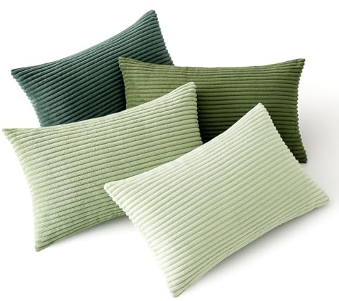 MIULEE Kissenbezug 40x60 4er Set Kordsamt Kissenhülle sofakissen Green | Weiche Kissenhülle Dekorative Sofakissen Quadratische Dekokissen Zierkissenbezug Gestreifte Kissenbezüge für Wohnzimmer