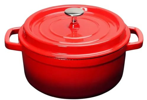 BOJHGO Cocotte Forno in Alluminio pressofuso smaltato con Coperchio Pentola Antiaderente Casseruola in ghisa Rivestimento smaltato for Tutte Le fonti di Calore(4.75L Red)