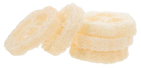 GARVALON de Esponjas Vegetales Bandeja de Jabón Transpirable 5 Piezas de Lufa Natural Forma Simple y Natural y Soporte Que Evita la Caída del Jabón para Baño