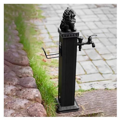 Fontaine de jardin extérieure noire, colonne d'eau verticale autoportante de 76/116 cm de hauteur avec robinet, borne d'arrosage antigel en acier inoxydable 304, équipement d'arrosage des plantes
