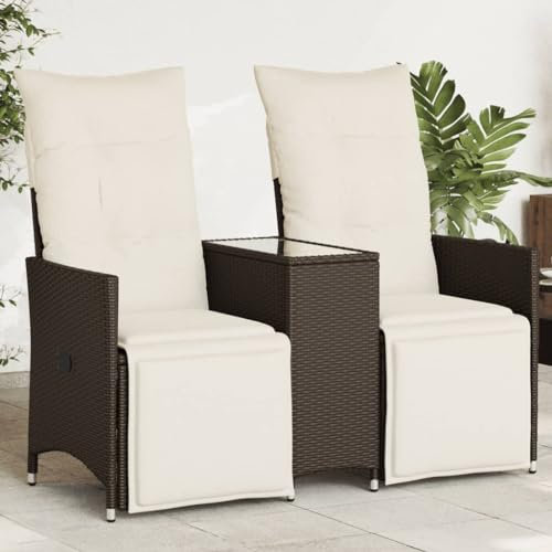 Xichuzi Gartensofa 2-Sitzer Verstellbar mit Tisch Braun Poly Rattan, Lounge Sofa Outdoor, Garten Loungemöbel, Gartensofa, Gartenlounge - 365716