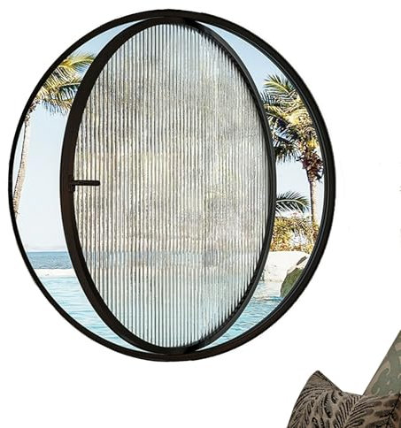 FenêTre Coulissante Fenêtre de hangar ronde en alliage d'aluminium, hublot en verre trempé pour sous-sol ouvert, peut être ventilée et décorée,Black-60cm-ChanghongGlass