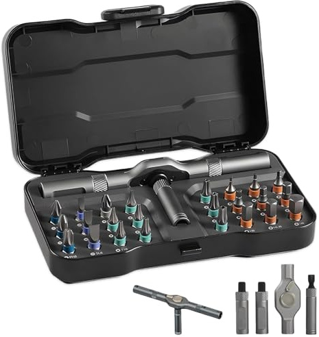 Outdoorfun 24 in 1 Cacciavite fai da te, 24 in 1 Set di cacciaviti magnetici a cricchetto con impugnatura a T, punte in acciaio S2, kit di attrezzi multiuso per la casa e progetti fai da te