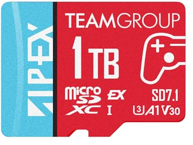TEAMGROUP APEX 1TB microSD Express Karte, microSDXC Speicherkarte U3 A1 V30 R/W bis zu 800/700 MB/s, kompatibel mit Nintendo-Switch 2, UHS-I kompatibel, mit Adapter TAPMSDE1TIV30A102