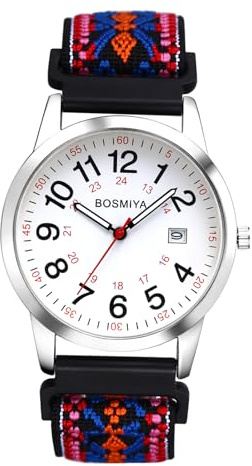 OIDEA Herren Armbanduhr Geflochten Elastisch: Bohemian Nylon Armband Analog Quarz mit Großer Arabischer Zifferblatt Herrenuhr Datum 24 Stunden Hippie Boho Stil Geschenk für Männer Frauen