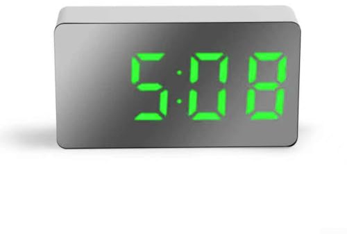 Sveglia digitale portatile a LED per auto e casa, elegante display a specchio con movimento silenzioso per dormire tranquillo (verde)