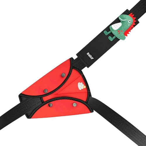 URAQT Car Seat Belt Pads, 2PCS Universal Car Seatbelt Adjuster for Kids with Cartoon Animals, Comfortable Seatbelt Shoulder Cushion Set for Travel, Dinosaur