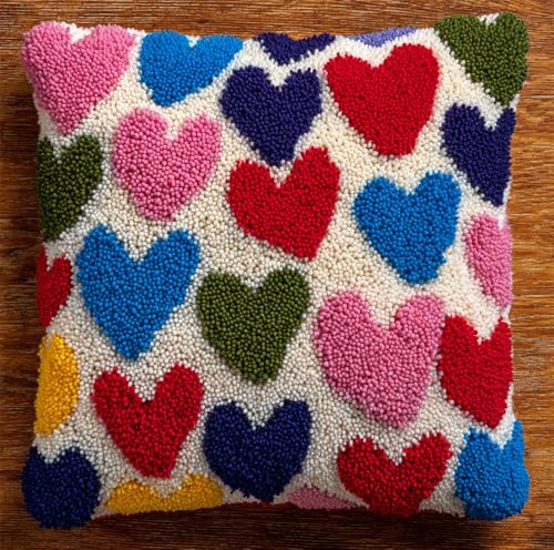 Kitquiver Knüpfteppich Zum Selber Knüpf-Sets Mit Kissen Knüpfen-Set 43X43Cm Fleckige Herzen Kissenbezug-Set Für Erwachsene Und Kinder Latch Hook Kit Heimaccessoire