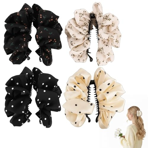 4-Pack Banana Clips for Women - Strong Hold Large Claw Clips for Thick & Thin Hair, Black & White Hair Clips for Updos, Bun, Ponytail