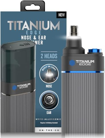 Microtouch Titanium Edge Ear & Nose Trimmer – Dual Rotary Blade Heads with Light – Water Resistant – Travel Friendly – Durable Design – Titanium Coated Blades for Precise, Comfortable Grooming