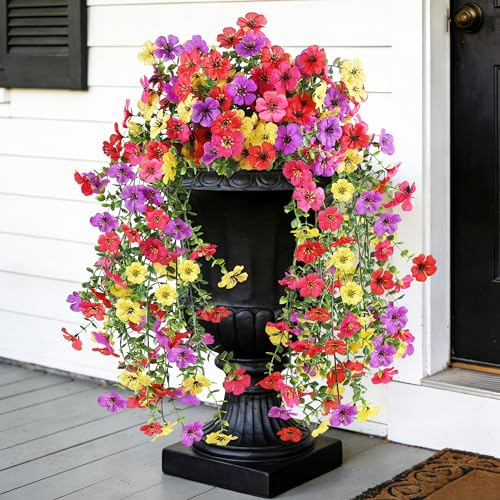 AmberFun Artificial Flowers for Outdoors, UV Resistant 2 Bundles Fake Silk Flowers for Outside, Realistic Faux Plants for Hanging Baskets, Planters - Porch, Patio, Yard Décor (Mix)