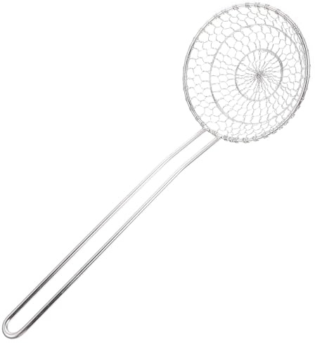 GARVALON Colador de Acero Inoxidable para Freír con Malla Fina y Cuchara Espumadera Práctica Filtro Resistente para Cocina y Escurridor Multiusos