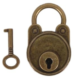 Gurtt Vintage Padlock with Key 4.7 x 2.9 x 1cm Bronze Decoration For Diaries, Jewellery Boxes Mini Lock with 1.5cm Shackle Rustic Clasp