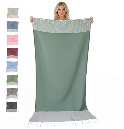 furora HOLIDAY Serviette de Plage (Coton) XXL 100x200 cm, Fouta Plage - léger, compacte, Longue - Grande Taille Drap de Plage Serviette Hamam, Femme Homme, Serviette Pestemal, Accessoire Beach Towel