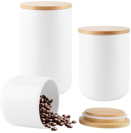 WOPPLXY 3 Stück Vorratsdose Keramik, 1000ml/800ml/260ml Keramikdose mit Deckel, Vorratsdosen mit Deckel Luftdicht für Kaffee, Gewürze, Zucker, Tee (Weiß)
