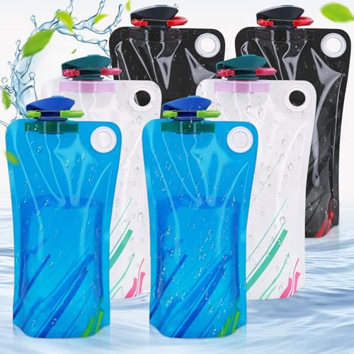 CoMyZyMy 1000ML 6 Stück Faltbare Trinkflasche Faltbare Wasserflasche | Flexible Zusammenklappbare Wiederverwendbare Trinkflasche, Faltbare Flasche für Wandern Abenteuer Reisen Camping Festival