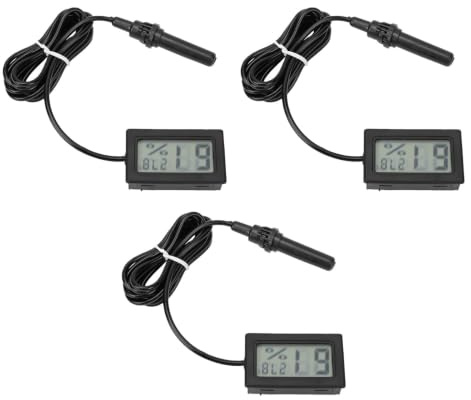 BAOFUYA Incubator Thermometer Hygrometer with Probe 3 Pack LCD Fahrenheit Display -58°F to 158°F for Hatching Eggs Reptile Poultry Brooder, Humidity Temperature Gauge (Inbuilt Electronic Hygrometer