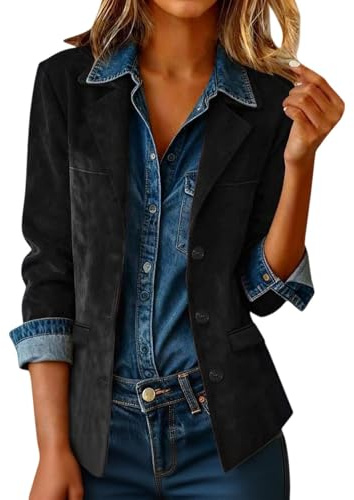 Generisk damblazer, sportig, elegant, kort, stretch, mocka, kavaj, svart, traditionell kavaj, vintage, kostymjacka, kavaj, affärssblazer, med knappar, kostymer, mode, kostym, jackor, ledig kappa