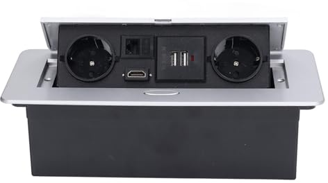 FTVOGUE Bordsuttag Bordsanslutningsbox med Dubbla USB och Standard AC 16A Svetsfri Dold Grenuttag för Kontorsbord Mötesbord Arbetsplatsanvändning