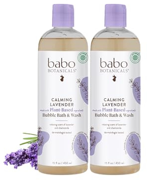 Babo Botanicals Calming Lavender 2-in-1 Bubble Bath & Wash - Relaxing Chamomile & Lavender - EWG Verified- Vegan- For all ages- Scented with Lavender Essential Oil - 2-Pack