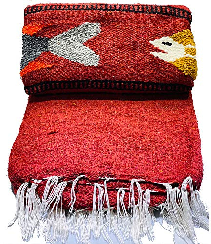 Baja Trader Serape Mexican Blanket, Yoga Mat, Camping Blanket, Beach Blanket, Picnic Blanket, Handmade Woven Throw Blanket, Home Decor, Car Blanket (Fish) (Rust)