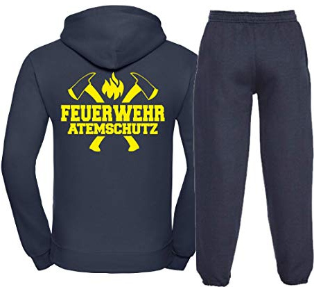 Kapuzen-Jogginganzug Navy, Feuerwehr ATEMSCHUTZ, Äxte Neongelb M