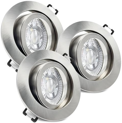 trendlights24 Premio-C LED Einbaustrahler 230V Edelstahl rund 3-Stufen dimmbar extra flach 35mm, 3er Set Neutralweiß 5W Spots, Deckenspots schwenkbar